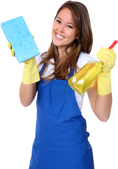 Woman holding cleaning supplies